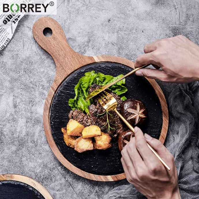 BORREY Hot Lava Stone Serving Board For Cooking Steak, Salmon and Pizza