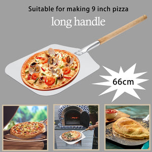 Aluminum 9 Inch Pizza Peel Shovel with Long Wooden Handle.